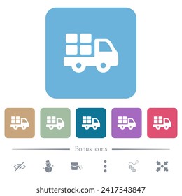 Transport outline white flat icons on color rounded square backgrounds. 6 bonus icons included