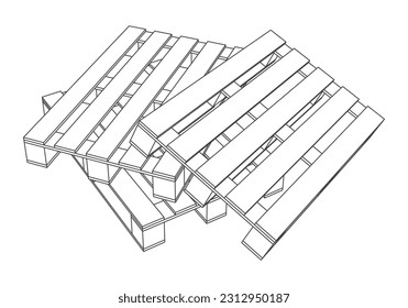 Transport pallets on a white background. Object made with strokes. Outlines element. Vector design 