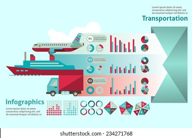 Transport paper infographic set with water ground air vehicle elements vector illustration