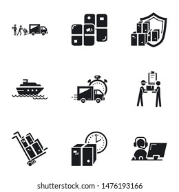Transport parcel delivery icon set. Simple set of 9 transport parcel delivery vector icons for web design isolated on white background