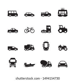 Transport pictogram. Car ship subway train yacht road symbols truck side view transport silhouette icon collection