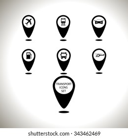 transport pointers - car, bus, train, plane, gas stations, helicopter