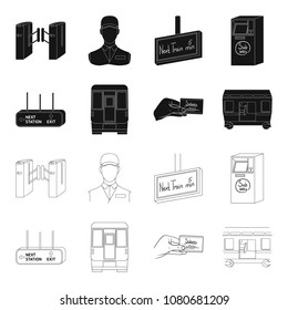 Transport, public, train and other web icon in black,outline style.Equipment, attributes, mechanism icons in set collection.