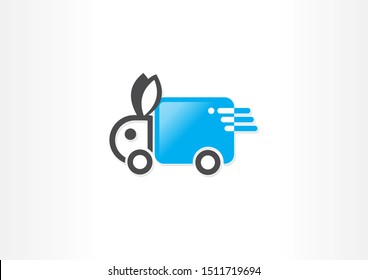 Transport with rabbits shape design illustration. Delivery logo design.