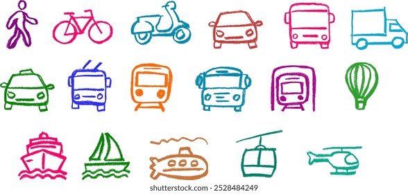 Transport Related Icons Crayon Chalk Drawing Vector Set