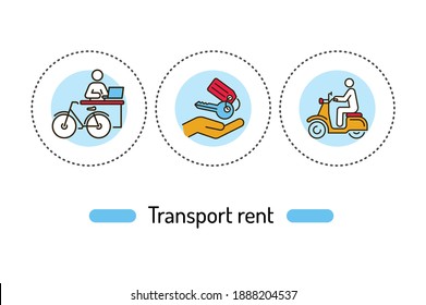 Transport rent outline concept. line color icons. Pictograms for web page, mobile app, promo