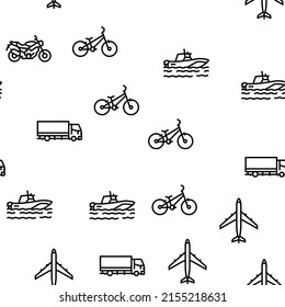 Transport For Riding And Flying Vector Seamless Pattern Thin Line Illustration
