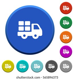 Transport round color beveled buttons with smooth surfaces and flat white icons
