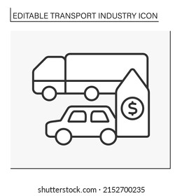  Transport sale line icon. Selling freight, land transport.Industry type concept. Isolated vector illustration. Editable stroke