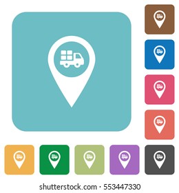 Transport service GPS map location white flat icons on color rounded square backgrounds