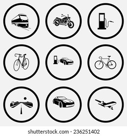 Transport set. Black and white set vector icons.