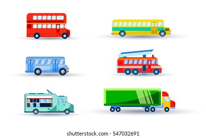 Transport set with bus car isolated vector illustration