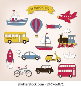 Transport set in cartoon style