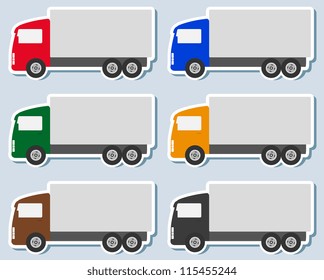 transport set of colorful sticker with small truck silhouette