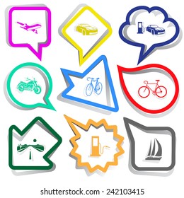 Transport set. Paper stickers. Vector illustration.
