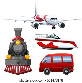 Transport set with plane, boat, train and van