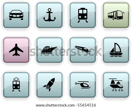 Transport set of square dim icons.