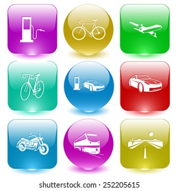Transport set. Vector set glass buttons.