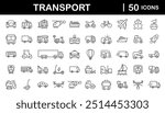 Transport set of web icons in linear style. Transport, vehicle and delivery icons for web and mobile app. Public transport, car, bike, train, bicycle, plane, bus, metro, ship, bulldozer, helicopter