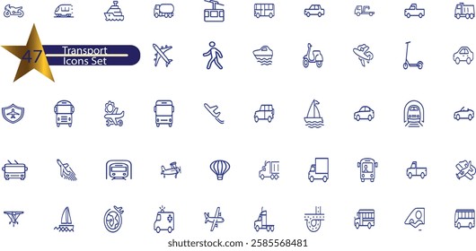 Transport set of web icons in linear style