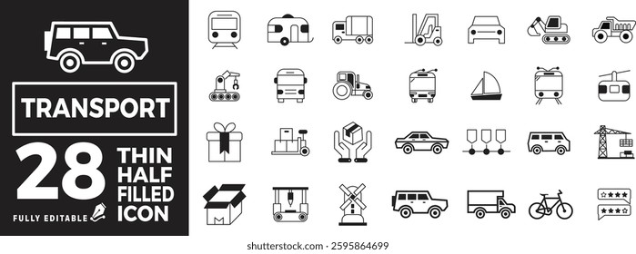 Transport set of web icons in linear style. Transport, vehicle and delivery icons for web and mobile app.