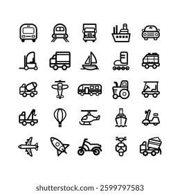 Transport set of web icons in linear style.