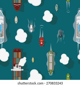 Transport ships top view seamless vector background