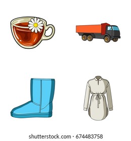 transport, shoes and other web icon in cartoon style.clothes, food icons in set collection.