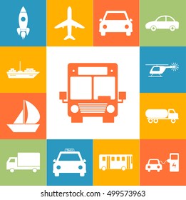 Transport sign colorfull set. Flat style icons illuatration