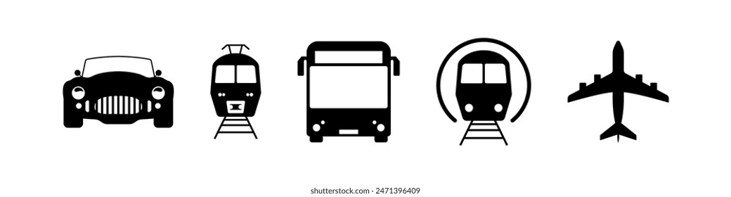 Transport Silhouette Icon Set auto,bus,plain,subway,train vector