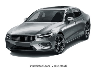 Transport silver grey modern art graphic design future template 3d realistic car elegant sedan luxury style tyres wheels motor auto electric power engine white background
