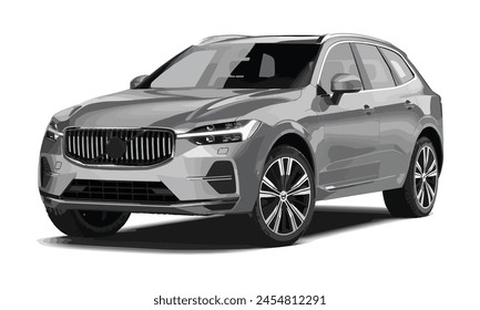 Transport silver white modern art graphic design future template 3d realistic car elegant SUV MPV large cross luxury style tyres wheels motor auto xc40 xc60 electric power engine white background
