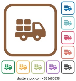 Transport simple icons in color rounded square frames on white background