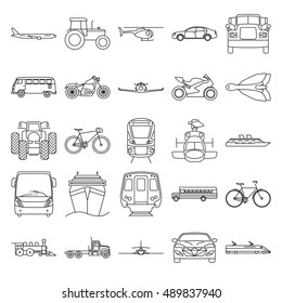 Transport simple line icon set on background