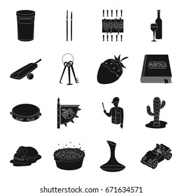 transport, Spain, wild, west and other web icon in black style.Desert, crime, alcohol, parking, tool icons in set collection.
