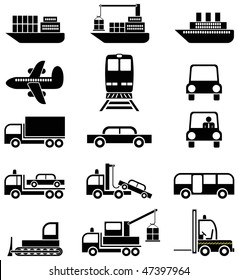 Transport and special vehicles - a set of black & white vector icons, pictograms.