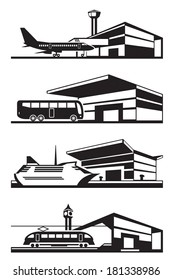 Transport stations with vehicles - vector illustration
