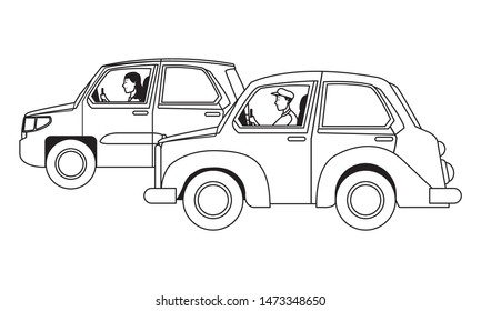 Transport and taxi and car vehicles riding cartoon vector illustration graphic design.