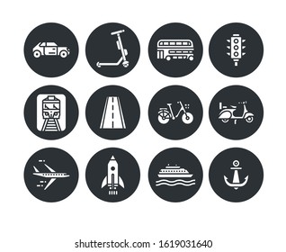transport and technology button black and white set pack 