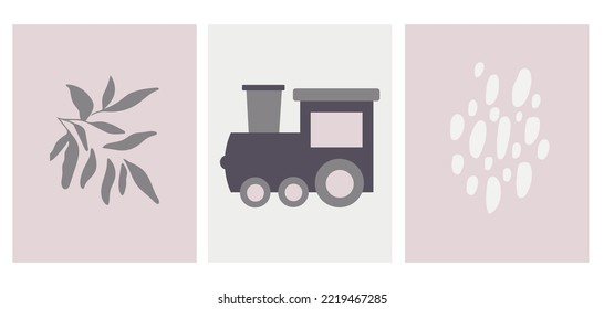 transport theme. Scandinavian Style. Baby pattern. Nursery Wall Art for Baby Boy And Baby Girl. Vector Illustration Set Ideal for Cards, Invitations, Posters. Funny Infantile Style