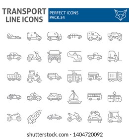 Transport thin line icon set, vehicle symbols collection, vector sketches, logo illustrations, traffic signs linear pictograms package isolated on white background, eps 10.