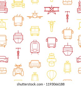 Transport Thin Line Seamless Pattern Background onb a White Include of Car, Train, Bus, Truck, Ship, Airplane, Motorcycle and Van. Vector illustration