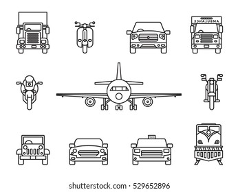 Transport thin outline vector icons set
