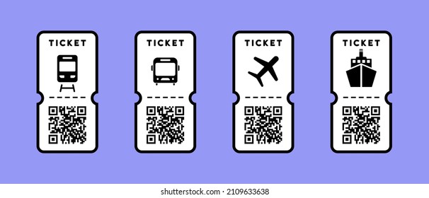 Transport ticket icon set. Plane, trane board and bus ticket. Vector EPS 10. Isolated on white background.