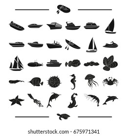 transport, tourism, nature and other web icon in black style. water, leisure, travel icons in set collection.