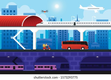 Transport traffic city landscape flat element design. vector illustration