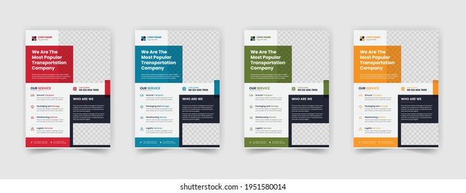 Transport, Transportation Flyer Template, Mover and Transport Logistics Flyer, Transport Business poster Template, Delivery and Transport Service company Flyer with 4 color variation.