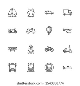 Transport, Transportation outline icons set - Black symbol on white background. Transport, Transportation Simple Illustration Symbol - lined simplicity Sign. Flat Vector thin line Icon editable stroke