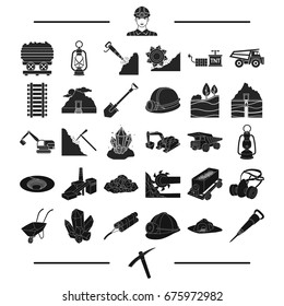 transport, transportation, production and other web icon in black style.Miner, industrial, coal, icons in set collection.