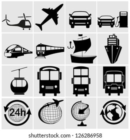 Transport, transportation - set of isolated vector icons. Black on white background.